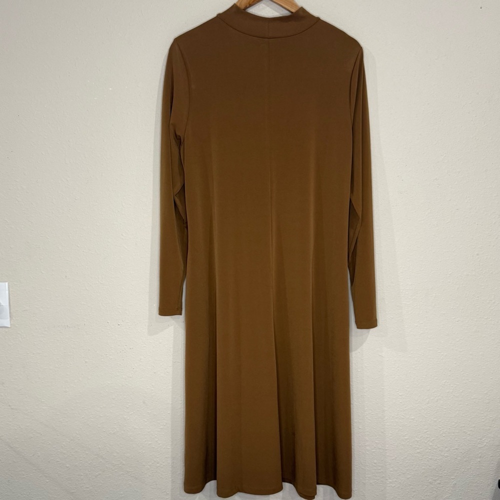 Susan Graver Liquid Knit Dress A-Line Long Sleeves Mock Neck Gold Women’s Size L - Picture 3 of 9